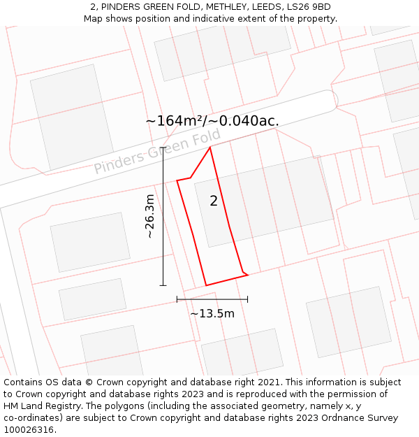 2, PINDERS GREEN FOLD, METHLEY, LEEDS, LS26 9BD: Plot and title map
