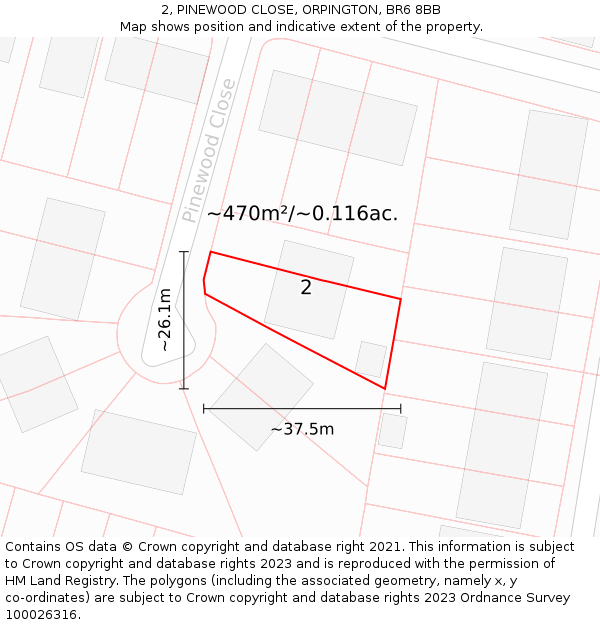 2, PINEWOOD CLOSE, ORPINGTON, BR6 8BB: Plot and title map
