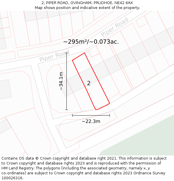 2, PIPER ROAD, OVINGHAM, PRUDHOE, NE42 6AX: Plot and title map