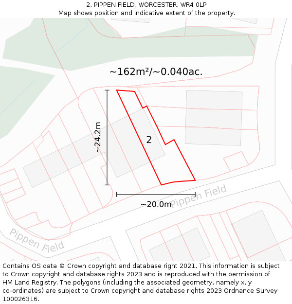 2, PIPPEN FIELD, WORCESTER, WR4 0LP: Plot and title map
