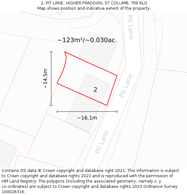 2, PIT LANE, HIGHER FRADDON, ST COLUMB, TR9 6LG: Plot and title map