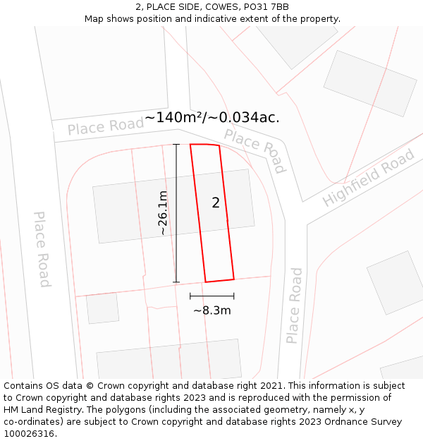 2, PLACE SIDE, COWES, PO31 7BB: Plot and title map