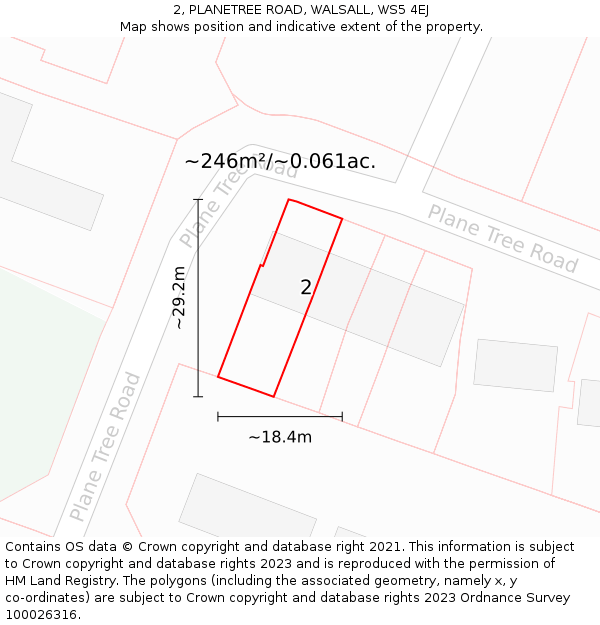 2, PLANETREE ROAD, WALSALL, WS5 4EJ: Plot and title map