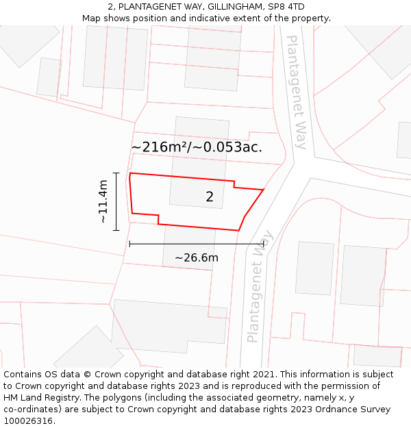2, PLANTAGENET WAY, GILLINGHAM, SP8 4TD: Plot and title map