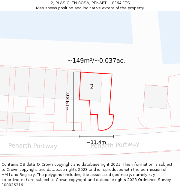 2, PLAS GLEN ROSA, PENARTH, CF64 1TS: Plot and title map