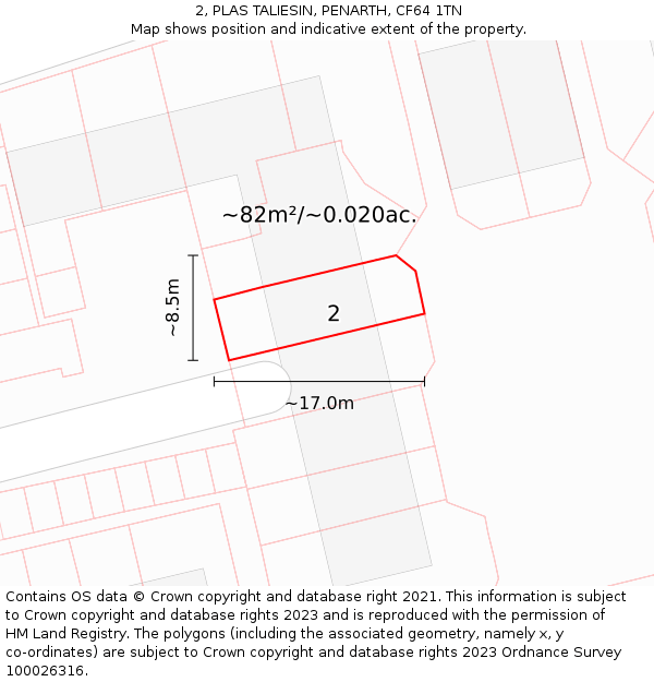 2, PLAS TALIESIN, PENARTH, CF64 1TN: Plot and title map