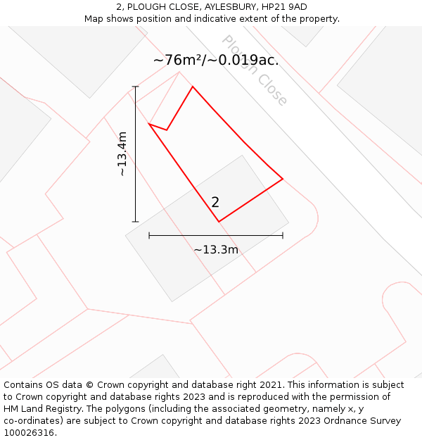 2, PLOUGH CLOSE, AYLESBURY, HP21 9AD: Plot and title map