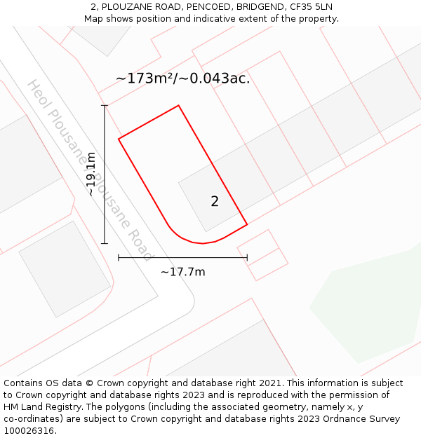 2, PLOUZANE ROAD, PENCOED, BRIDGEND, CF35 5LN: Plot and title map