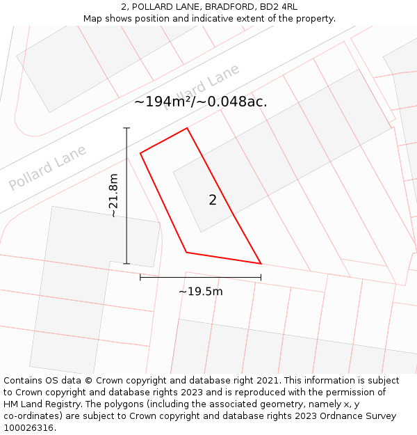 2, POLLARD LANE, BRADFORD, BD2 4RL: Plot and title map