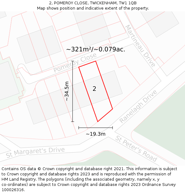2, POMEROY CLOSE, TWICKENHAM, TW1 1QB: Plot and title map