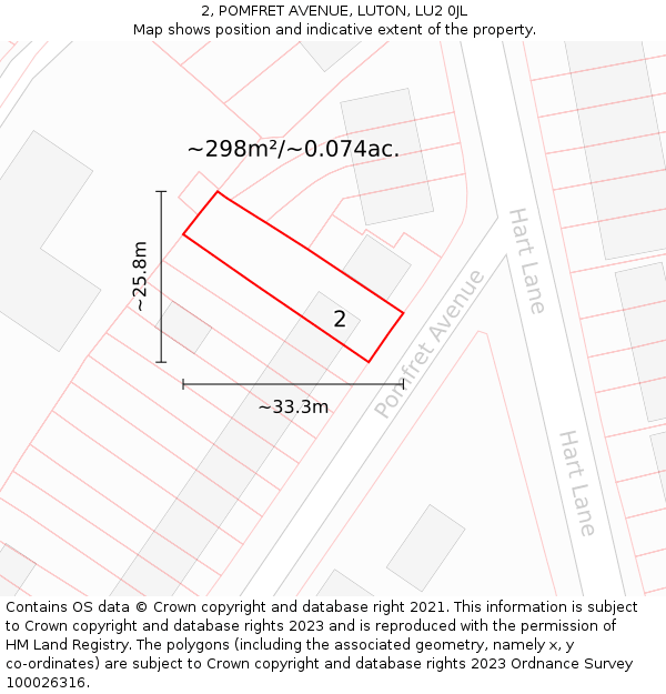 2, POMFRET AVENUE, LUTON, LU2 0JL: Plot and title map
