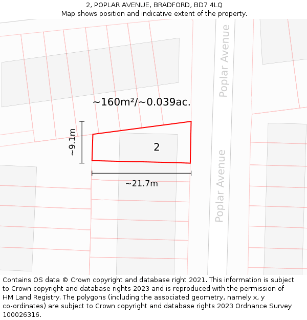 2, POPLAR AVENUE, BRADFORD, BD7 4LQ: Plot and title map