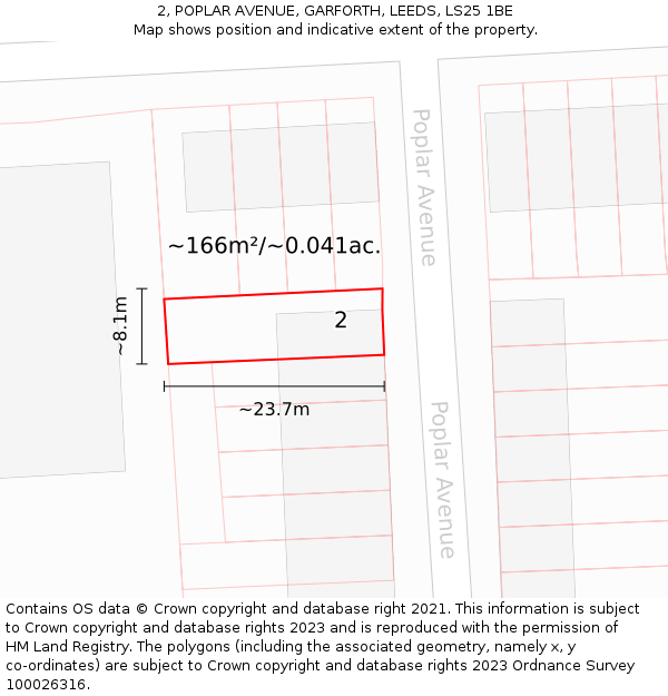 2, POPLAR AVENUE, GARFORTH, LEEDS, LS25 1BE: Plot and title map