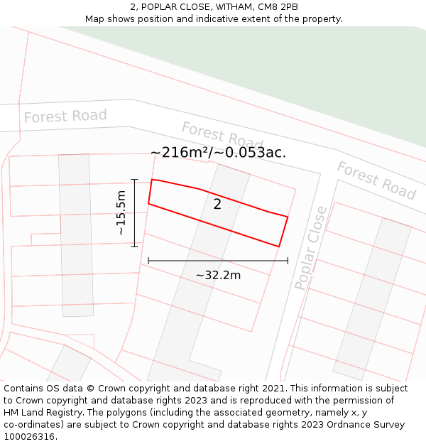 2, POPLAR CLOSE, WITHAM, CM8 2PB: Plot and title map