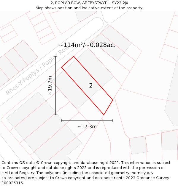 2, POPLAR ROW, ABERYSTWYTH, SY23 2JX: Plot and title map