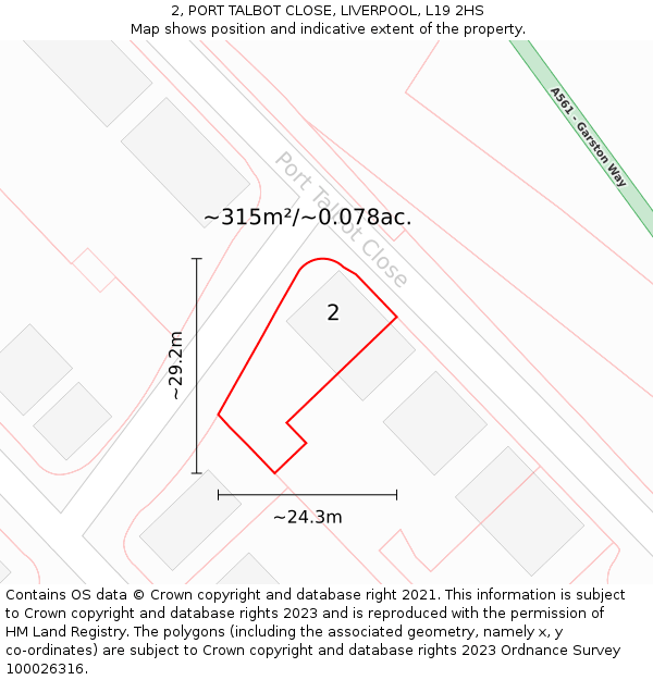 2, PORT TALBOT CLOSE, LIVERPOOL, L19 2HS: Plot and title map