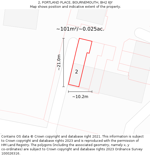 2, PORTLAND PLACE, BOURNEMOUTH, BH2 6JY: Plot and title map