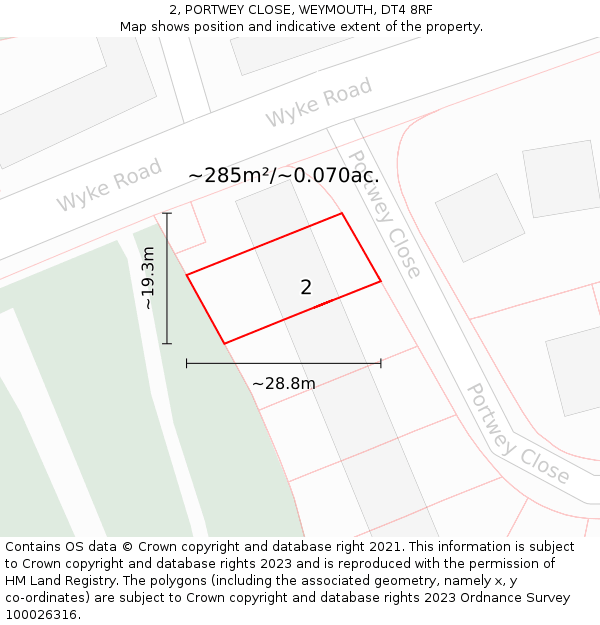 2, PORTWEY CLOSE, WEYMOUTH, DT4 8RF: Plot and title map