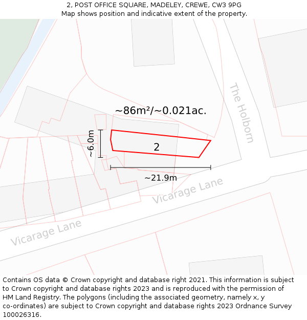 2, POST OFFICE SQUARE, MADELEY, CREWE, CW3 9PG: Plot and title map