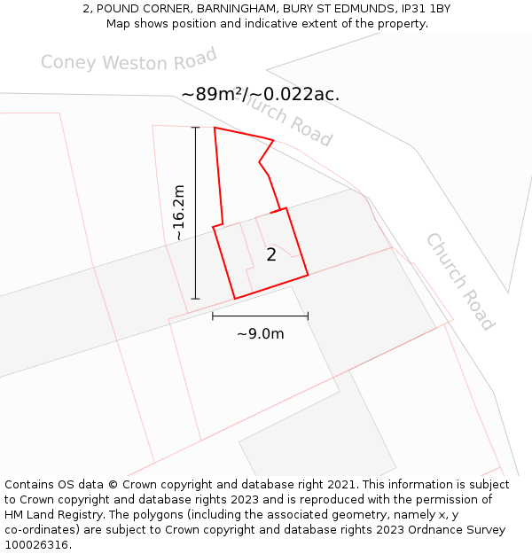 2, POUND CORNER, BARNINGHAM, BURY ST EDMUNDS, IP31 1BY: Plot and title map