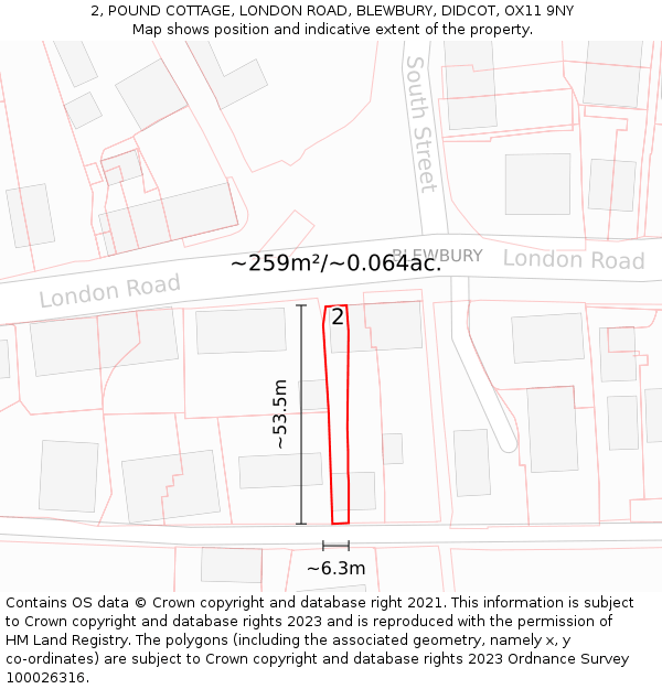 2, POUND COTTAGE, LONDON ROAD, BLEWBURY, DIDCOT, OX11 9NY: Plot and title map