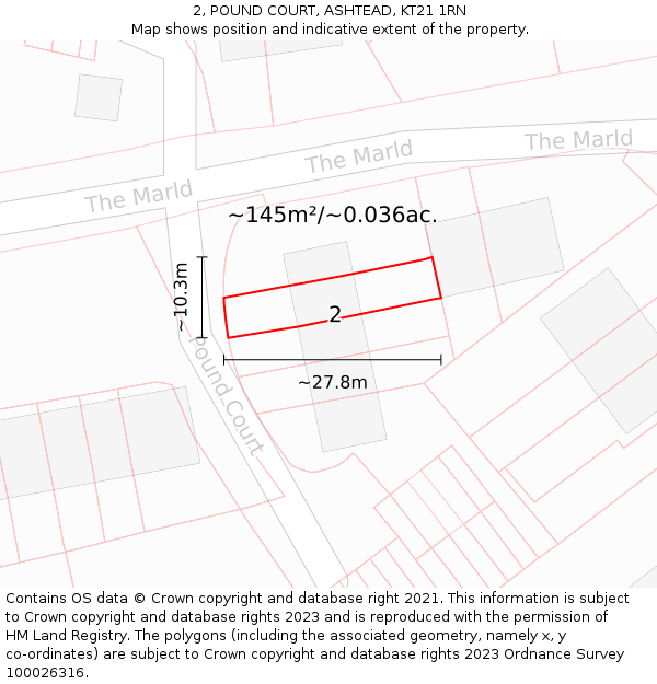 2, POUND COURT, ASHTEAD, KT21 1RN: Plot and title map