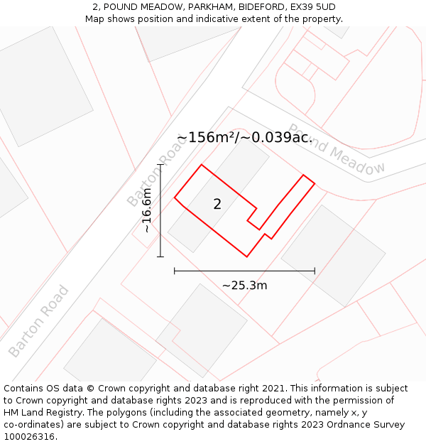 2, POUND MEADOW, PARKHAM, BIDEFORD, EX39 5UD: Plot and title map