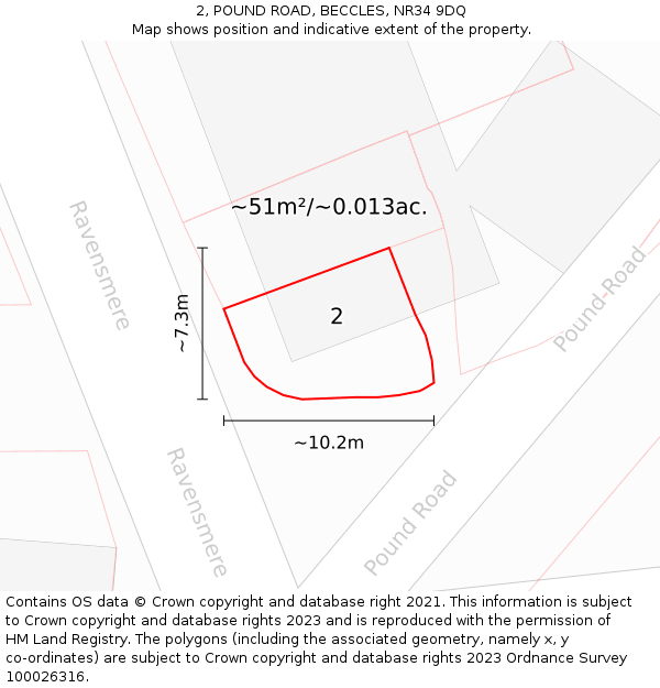 2, POUND ROAD, BECCLES, NR34 9DQ: Plot and title map