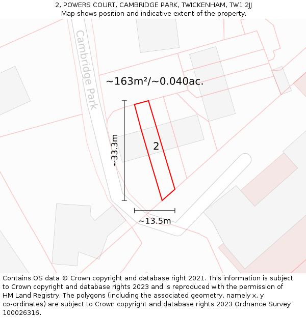 2, POWERS COURT, CAMBRIDGE PARK, TWICKENHAM, TW1 2JJ: Plot and title map