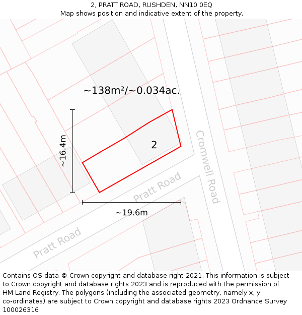 2, PRATT ROAD, RUSHDEN, NN10 0EQ: Plot and title map