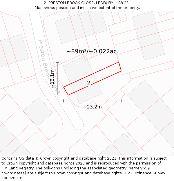 2, PRESTON BROOK CLOSE, LEDBURY, HR8 2FL: Plot and title map