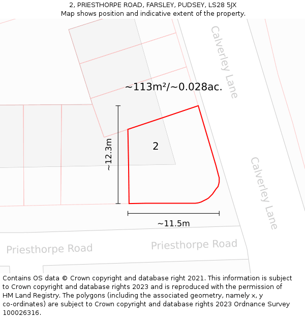 2, PRIESTHORPE ROAD, FARSLEY, PUDSEY, LS28 5JX: Plot and title map