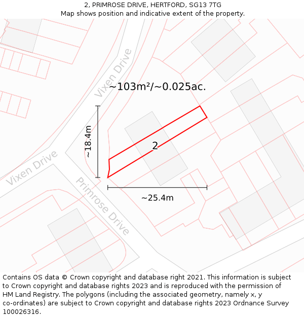 2, PRIMROSE DRIVE, HERTFORD, SG13 7TG: Plot and title map