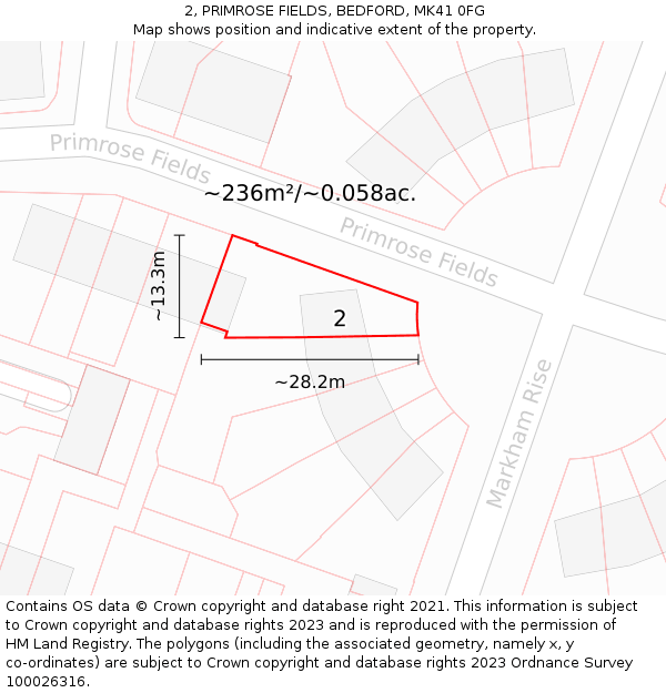 2, PRIMROSE FIELDS, BEDFORD, MK41 0FG: Plot and title map