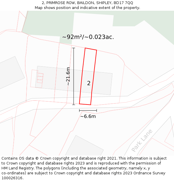 2, PRIMROSE ROW, BAILDON, SHIPLEY, BD17 7QQ: Plot and title map