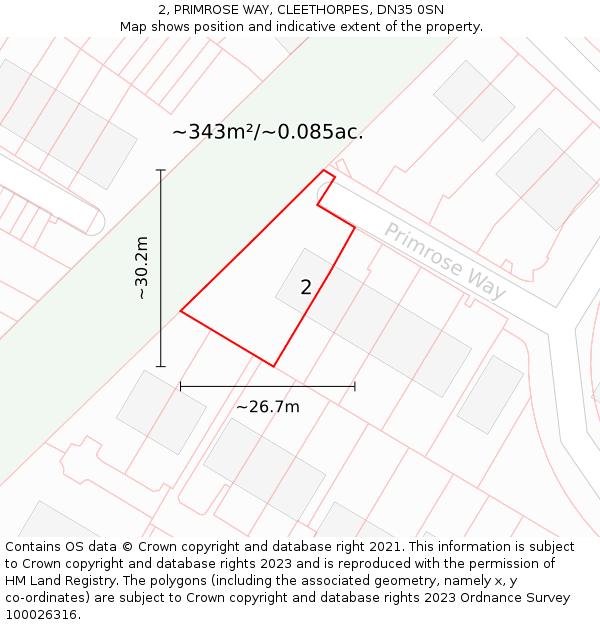 2, PRIMROSE WAY, CLEETHORPES, DN35 0SN: Plot and title map