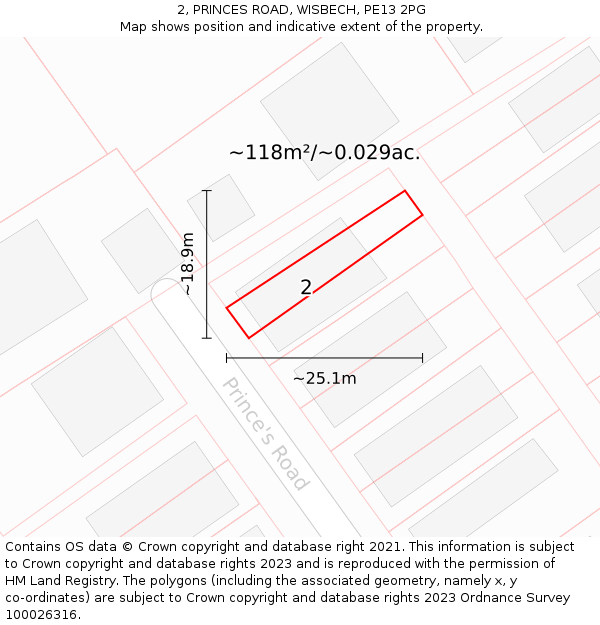 2, PRINCES ROAD, WISBECH, PE13 2PG: Plot and title map