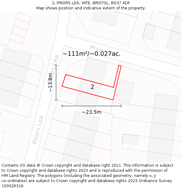 2, PRIORS LEA, YATE, BRISTOL, BS37 4DF: Plot and title map