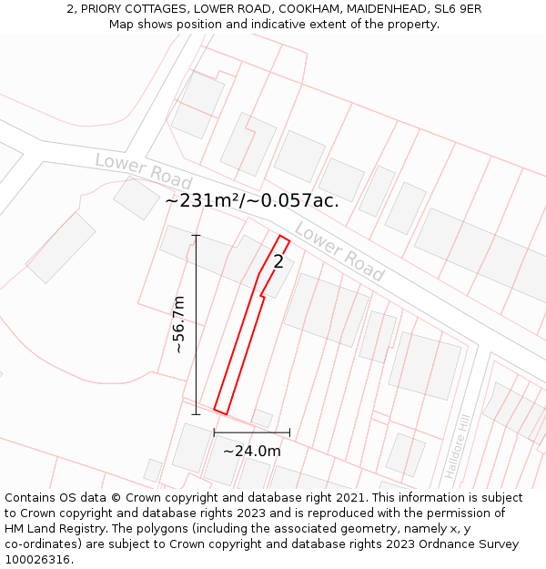 2, PRIORY COTTAGES, LOWER ROAD, COOKHAM, MAIDENHEAD, SL6 9ER: Plot and title map