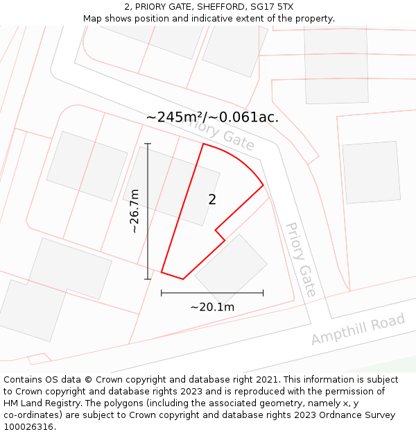 2, PRIORY GATE, SHEFFORD, SG17 5TX: Plot and title map