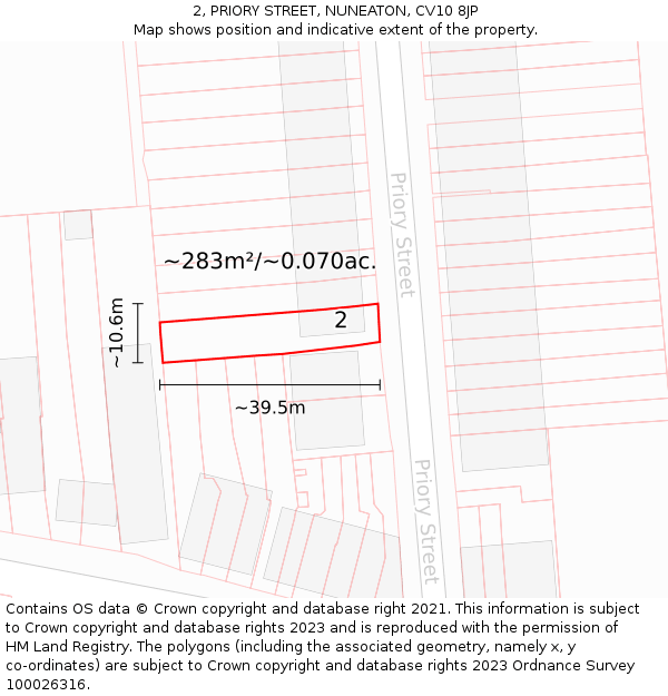 2, PRIORY STREET, NUNEATON, CV10 8JP: Plot and title map