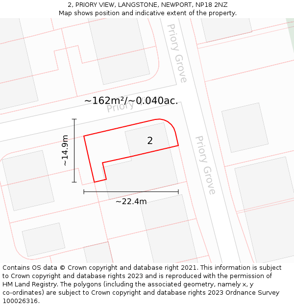 2, PRIORY VIEW, LANGSTONE, NEWPORT, NP18 2NZ: Plot and title map