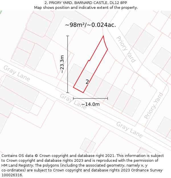 2, PRIORY YARD, BARNARD CASTLE, DL12 8PP: Plot and title map
