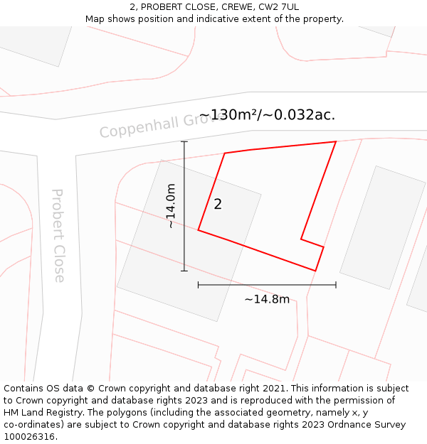 2, PROBERT CLOSE, CREWE, CW2 7UL: Plot and title map
