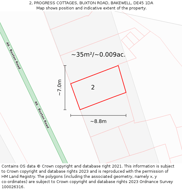 2, PROGRESS COTTAGES, BUXTON ROAD, BAKEWELL, DE45 1DA: Plot and title map