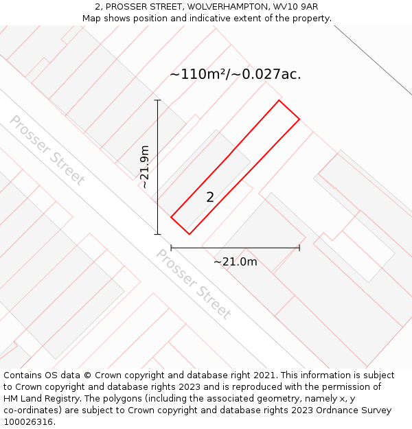 2, PROSSER STREET, WOLVERHAMPTON, WV10 9AR: Plot and title map