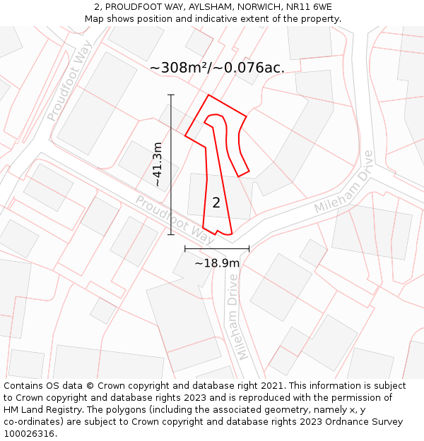 2, PROUDFOOT WAY, AYLSHAM, NORWICH, NR11 6WE: Plot and title map