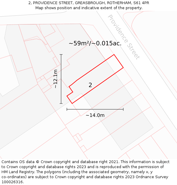 2, PROVIDENCE STREET, GREASBROUGH, ROTHERHAM, S61 4PR: Plot and title map