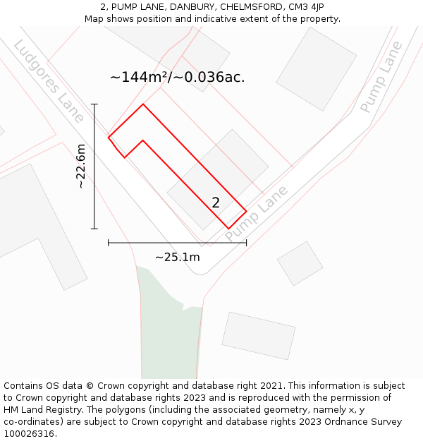 2, PUMP LANE, DANBURY, CHELMSFORD, CM3 4JP: Plot and title map