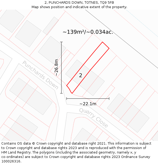 2, PUNCHARDS DOWN, TOTNES, TQ9 5FB: Plot and title map